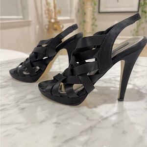 Black Satin Strappy Heels